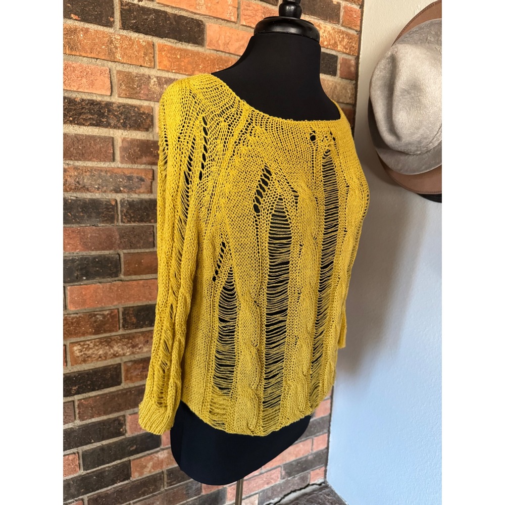 Blu Pepper‎ Yellow One Size Distressed Knit Boat Neck Sweater Top